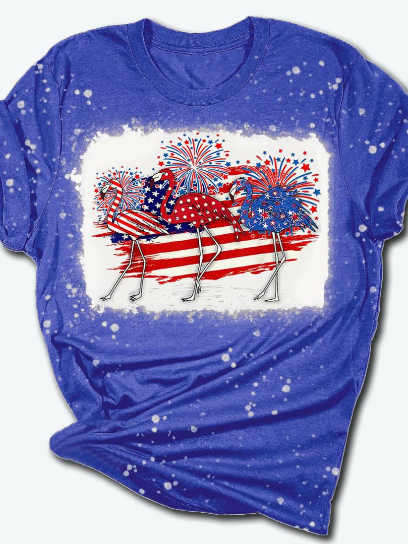 American Flag Flamingo Print Crew Neck T-Shirt1