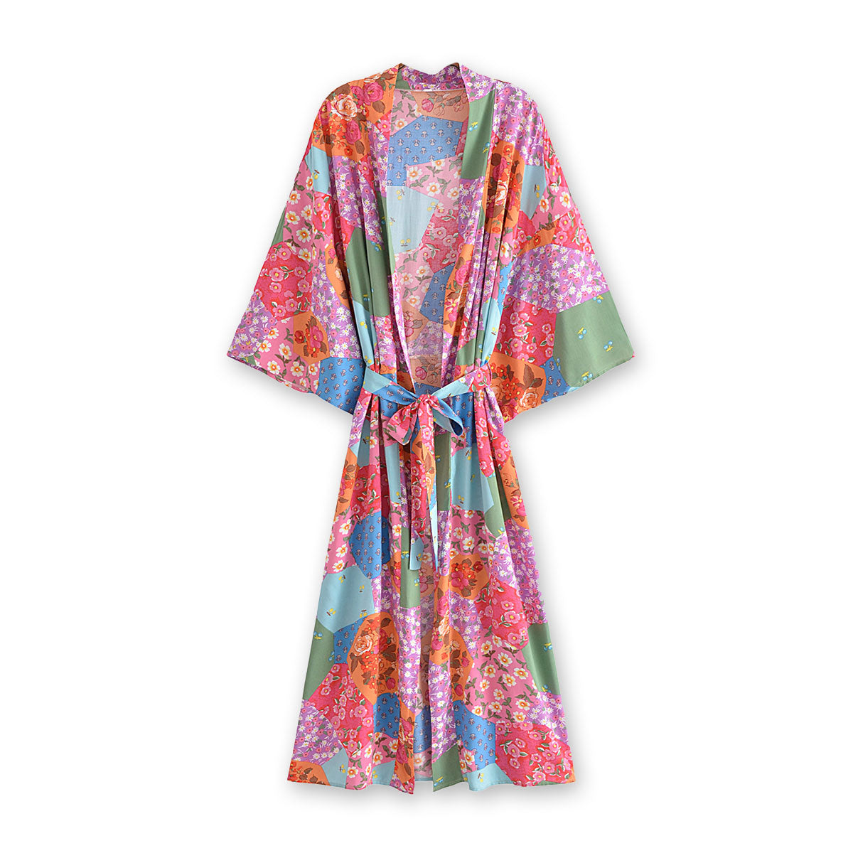 Rose Pink Boho Floral Print Maxi Robe