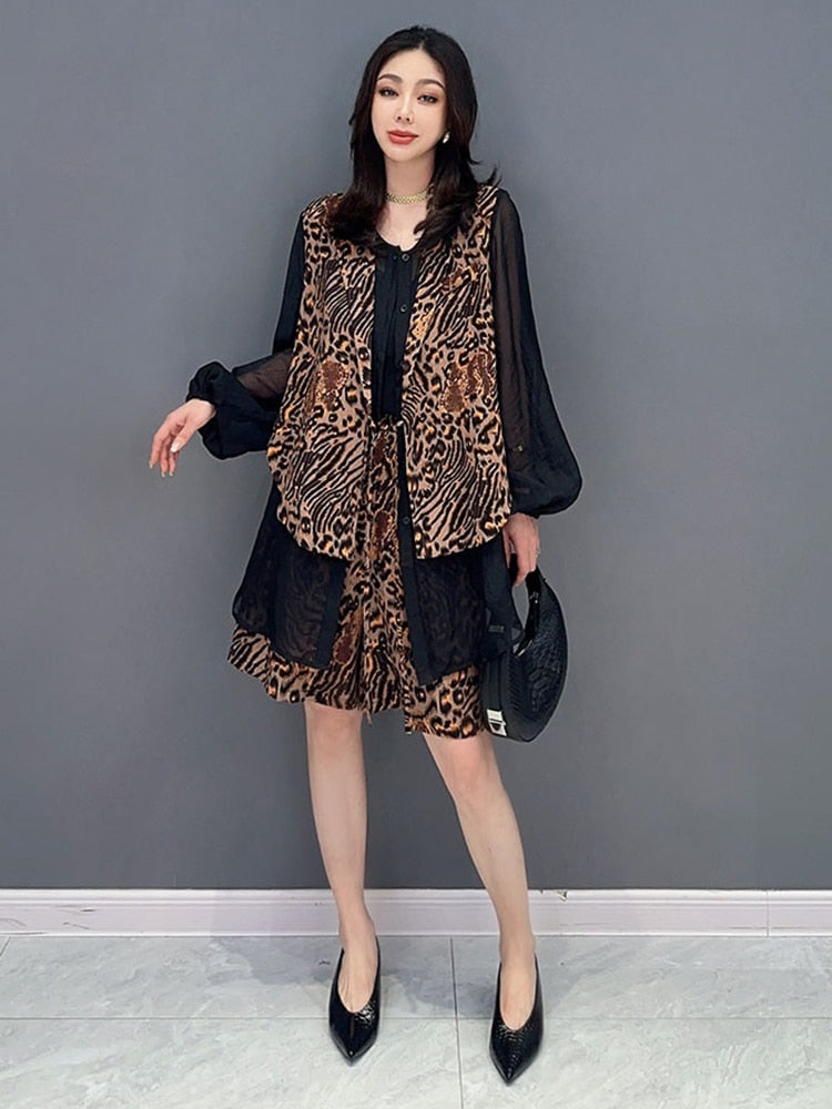 Casual Luxe Leopard Print Top & Shorts 2-Piece Set