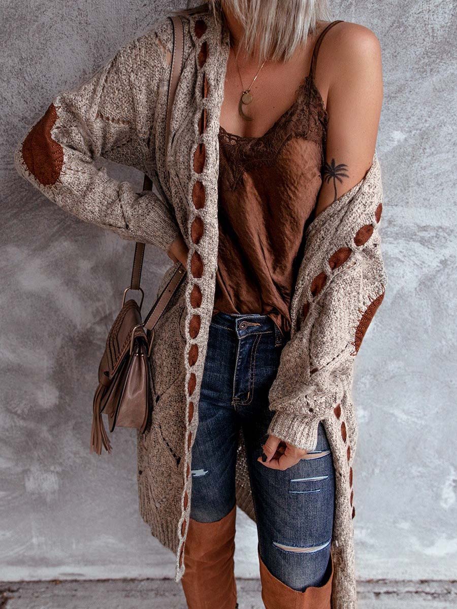 Women'S Caramel Brown Stitching Cardigan