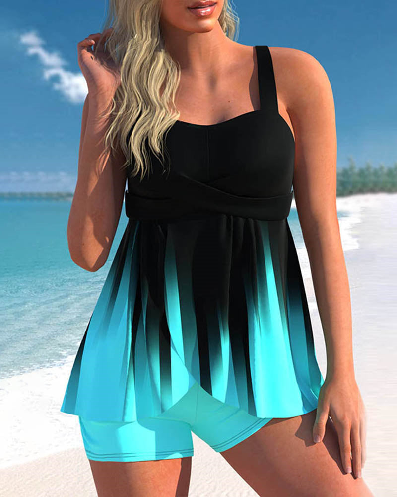 High Waisted Tie Dye Tankini Swimwear Tummy Control with Boyshorts Bathing Suit