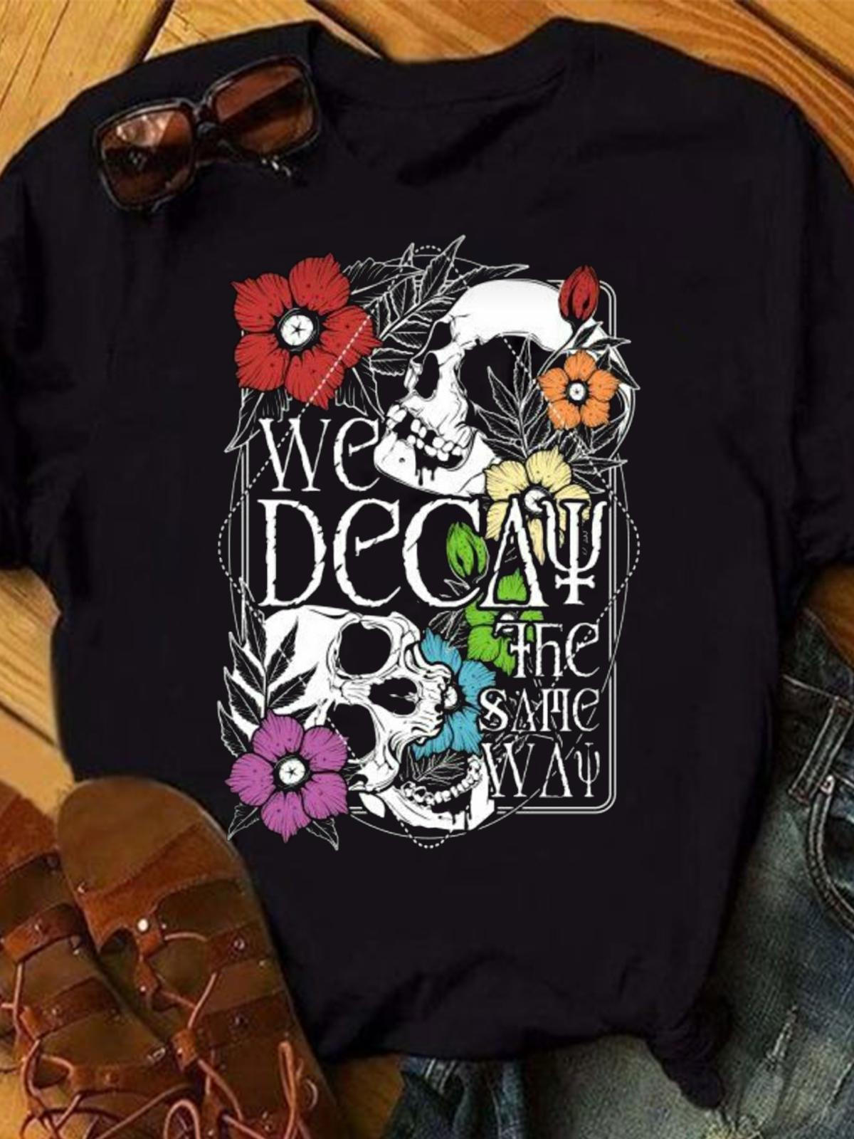 Skull Flower Crew Neck T-shirt