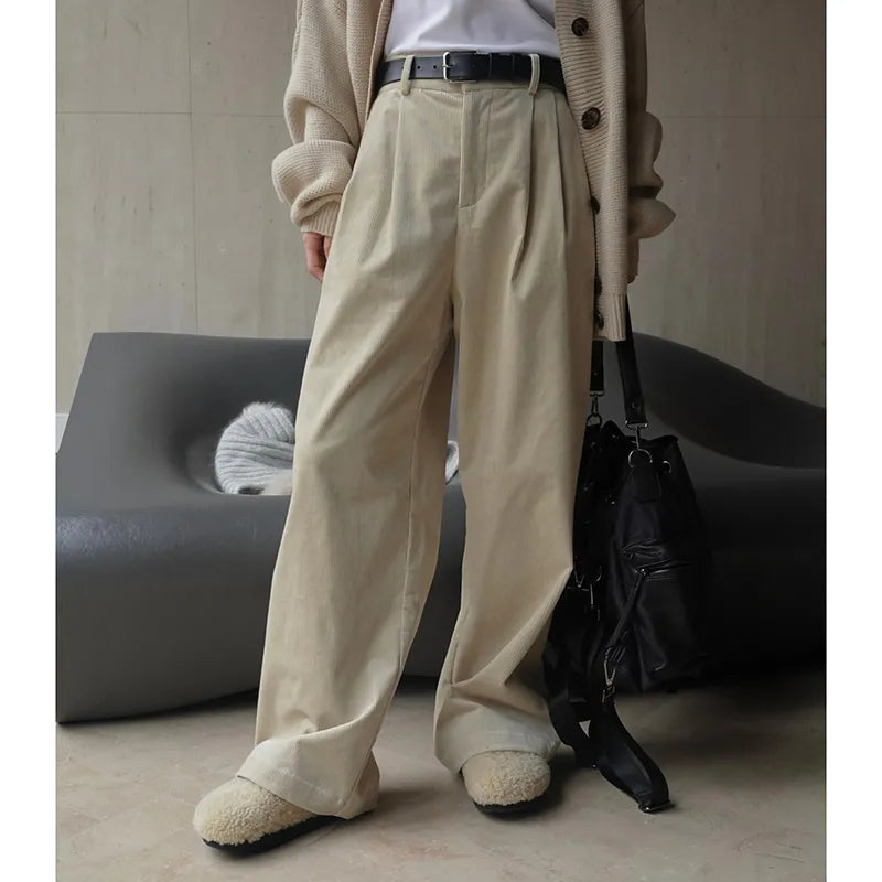 Retro-Inspired High Waist Corduroy Wide Leg Pants