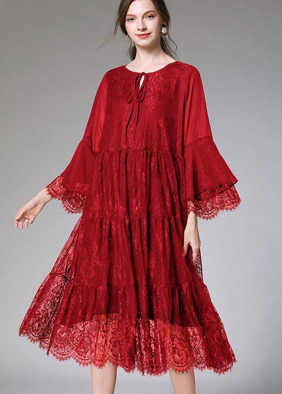 Chic Mulberry Fashion Flare Sleeve Fall Lace Sundress